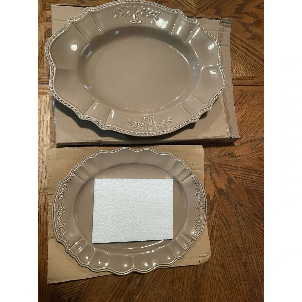NEW Large Heavy (2)TableTops Gallery Harvest Oval Serving Platter‎ Beige